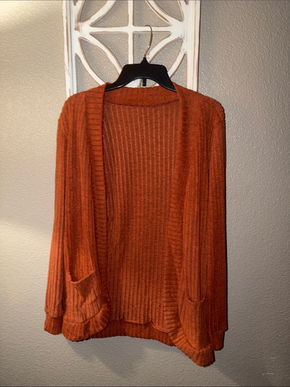 Open-Front Ribbed Cardigan Sweater - Rust Orange - Picture 2 of 4